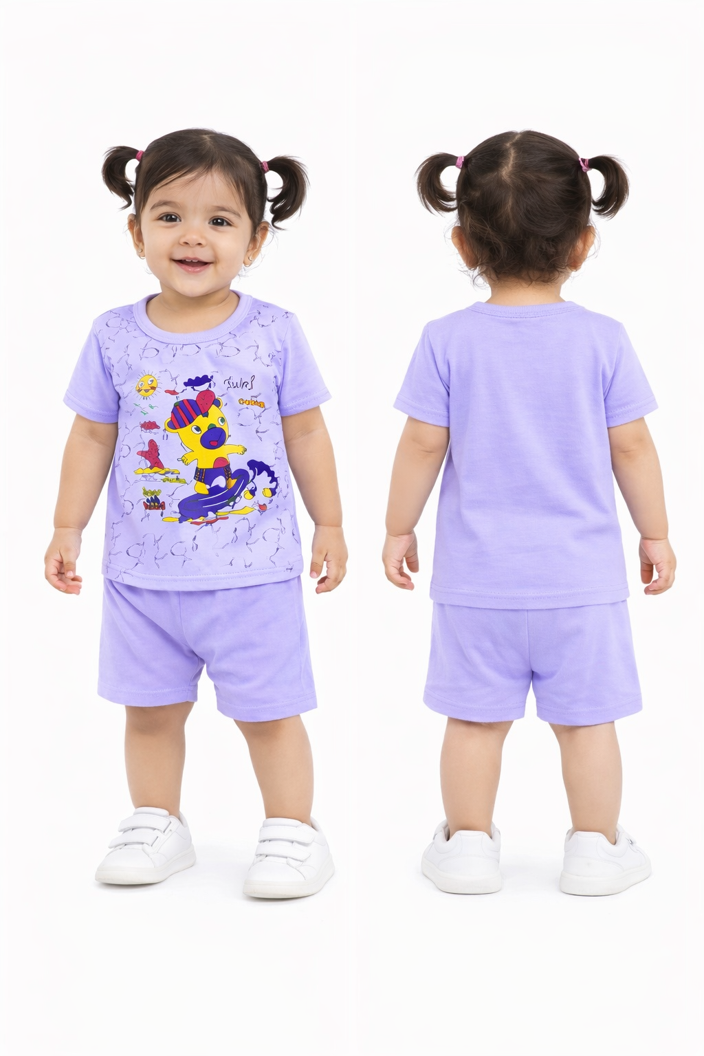 Baby(Girl) Clothing Set – 100% Cotton Purple T-Shirt & Shorts Co-Ord Sets