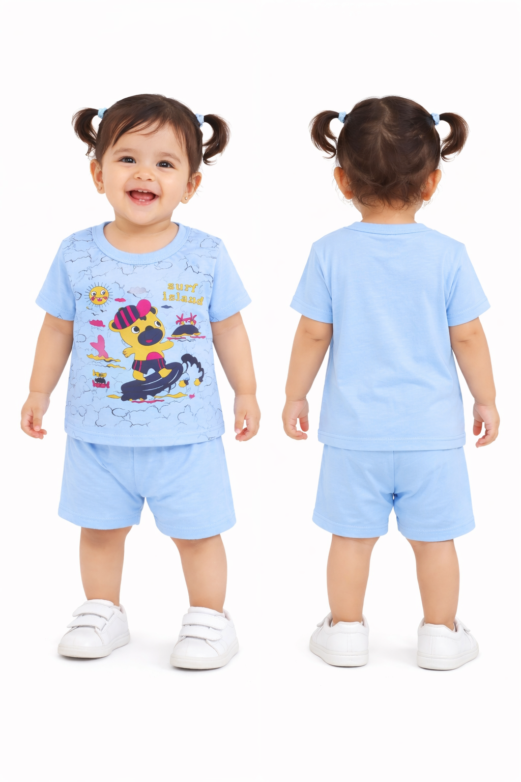 Baby(Girl) Clothing Set – 100% Cotton Blue T-Shirt & Shorts Co-Ord Sets