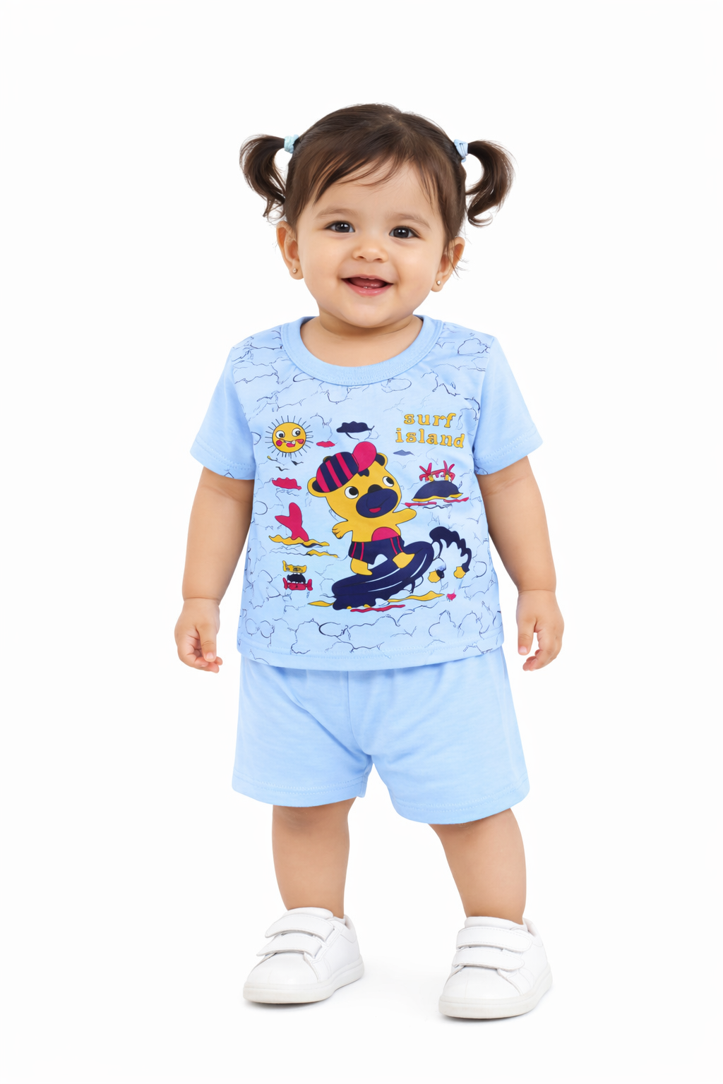 Baby(Girl) Clothing Set – 100% Cotton Blue T-Shirt & Shorts Co-Ord Sets