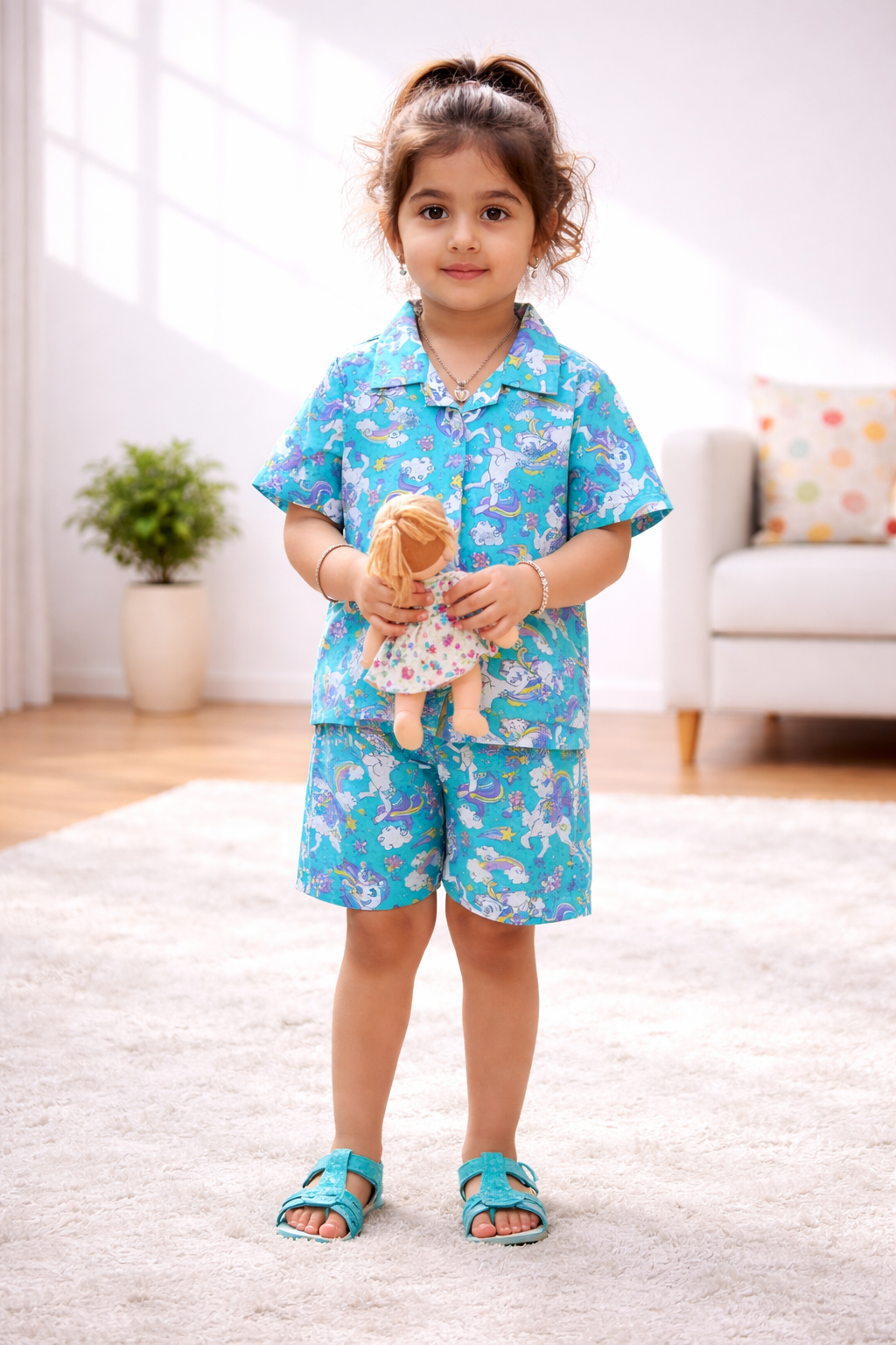 Cute Girls Printed Co-Ord Set with Shorts – Kids Summer Outfit