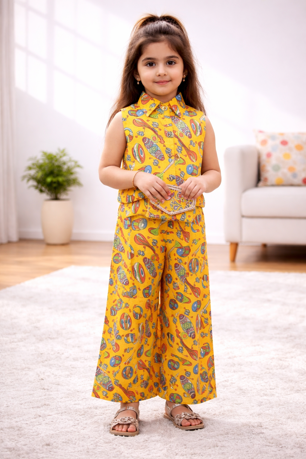 Yellow Girls Printed Co-Ord Set – Trendy Kids Outfit