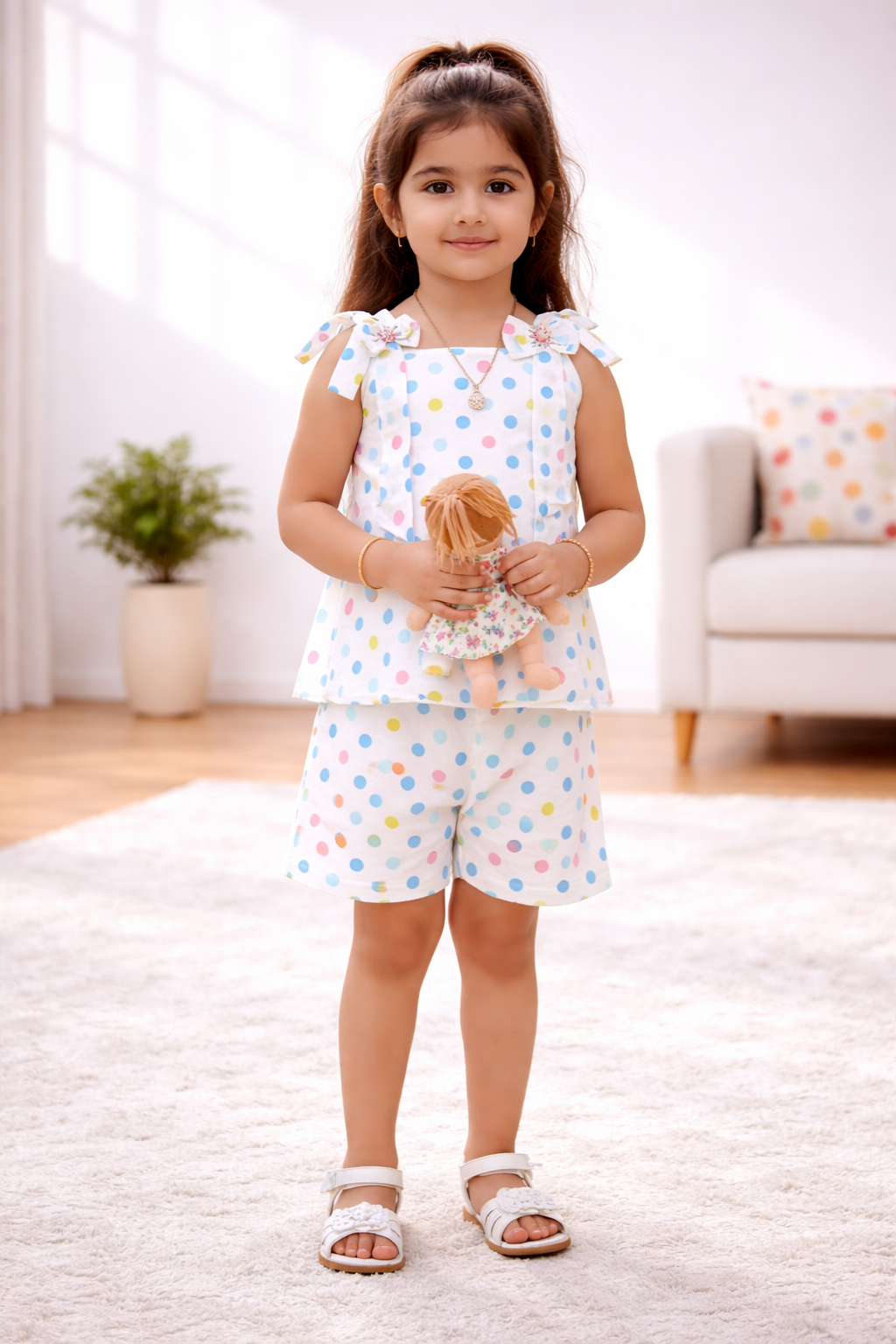 Girls Polka Dot Co-Ord Set with Shorts – Cute Kids Outfit