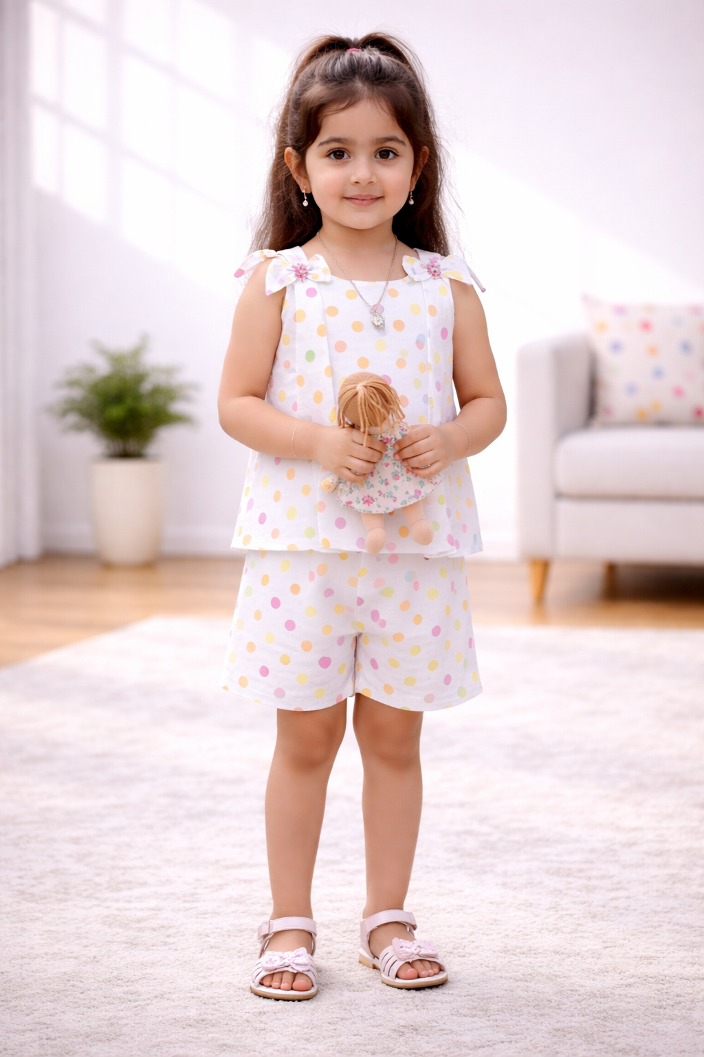 Girls Polka Dot Co-Ord Set (Top & Shorts) – Soft Comfortable Kids Wear