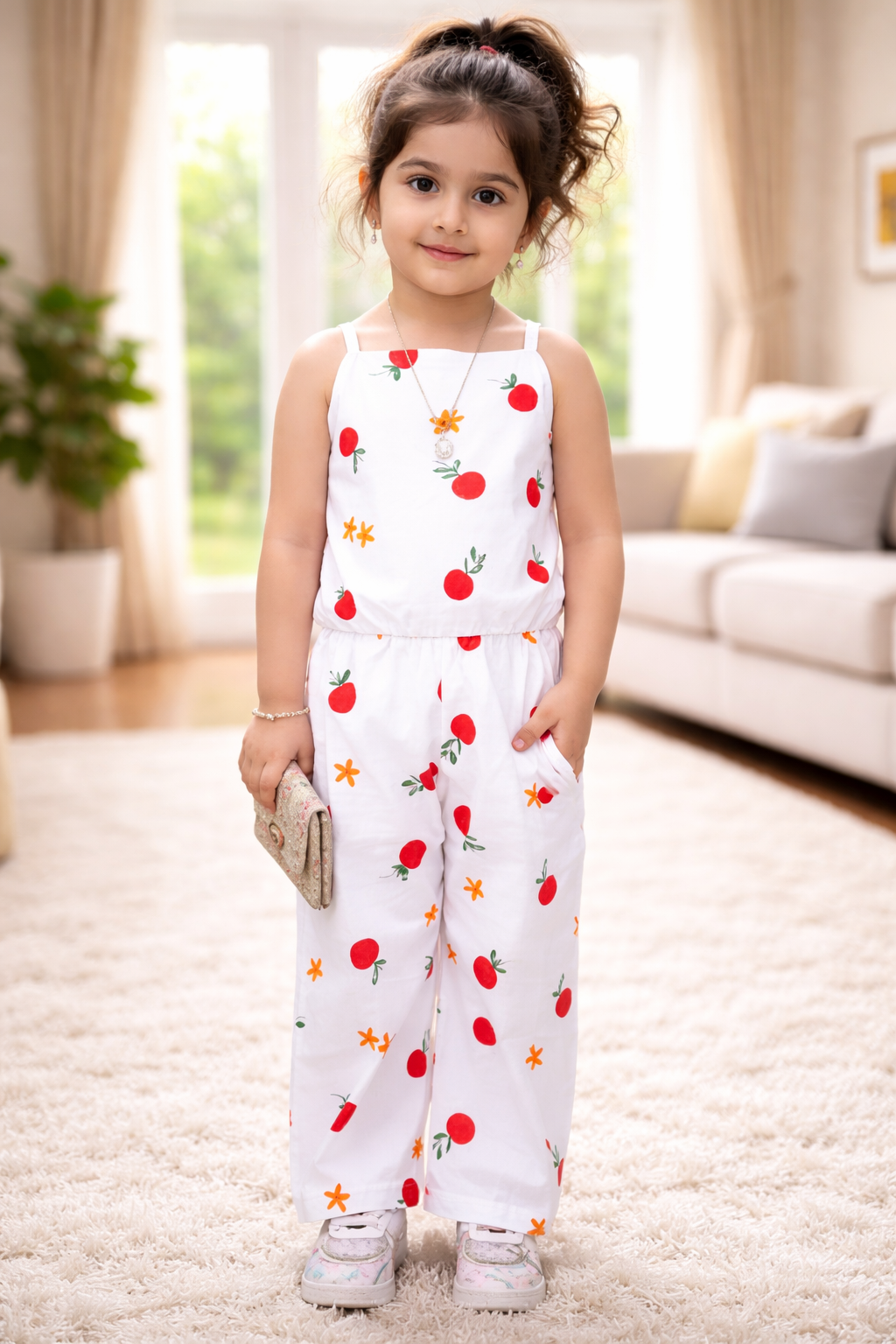 Girls Printed Jumpsuit – Cute Cherry Design