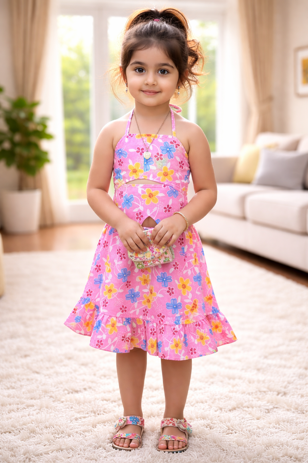 Girls Floral Printed Dress (1–4 Years) – Cute Sleeveless Summer Dress for Kids