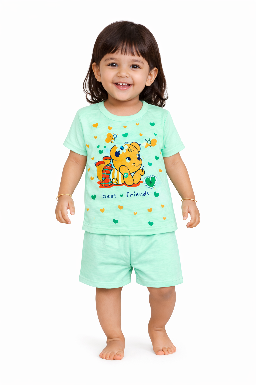 Baby(Girl) Clothing Set – 100% Cotton green T-Shirt & Shorts Co-Ord Sets