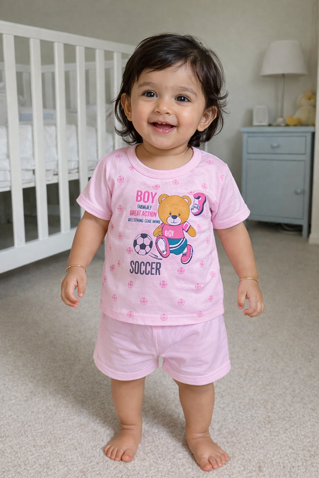 Baby(Girl) Clothing Set – 100% Cotton Pink T-Shirt & Shorts Co-Ord Sets