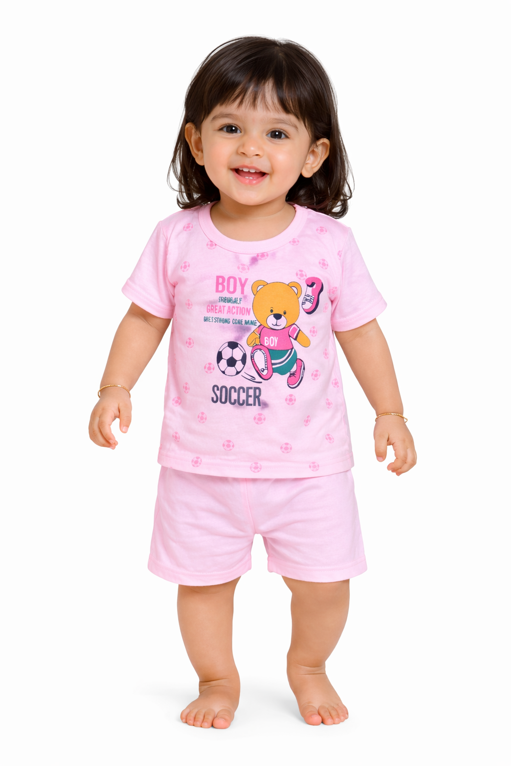 Baby(Girl) Clothing Set – 100% Cotton Pink T-Shirt & Shorts Co-Ord Sets