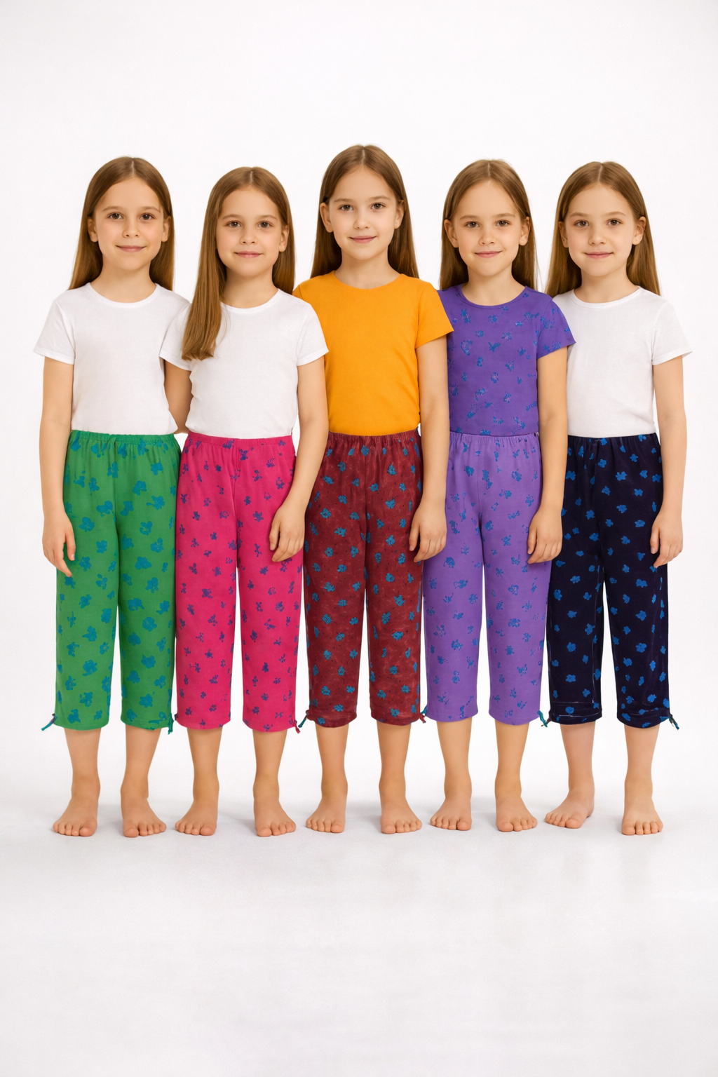 (Pack of 5) Girls Stylish Cotton Capris Combo | Comfortable Daily Wear