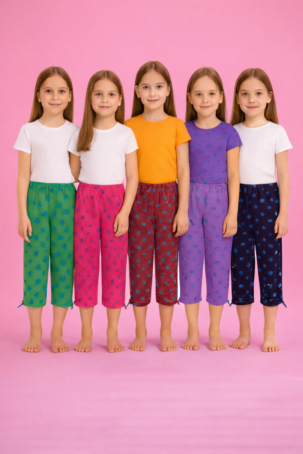 (Pack of 5) Girls Stylish Cotton Capris Combo | Comfortable Daily Wear