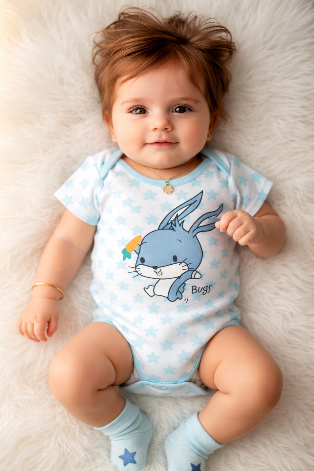 Baby Blue Bunny Printed Cotton Onesie (0–12 Months)