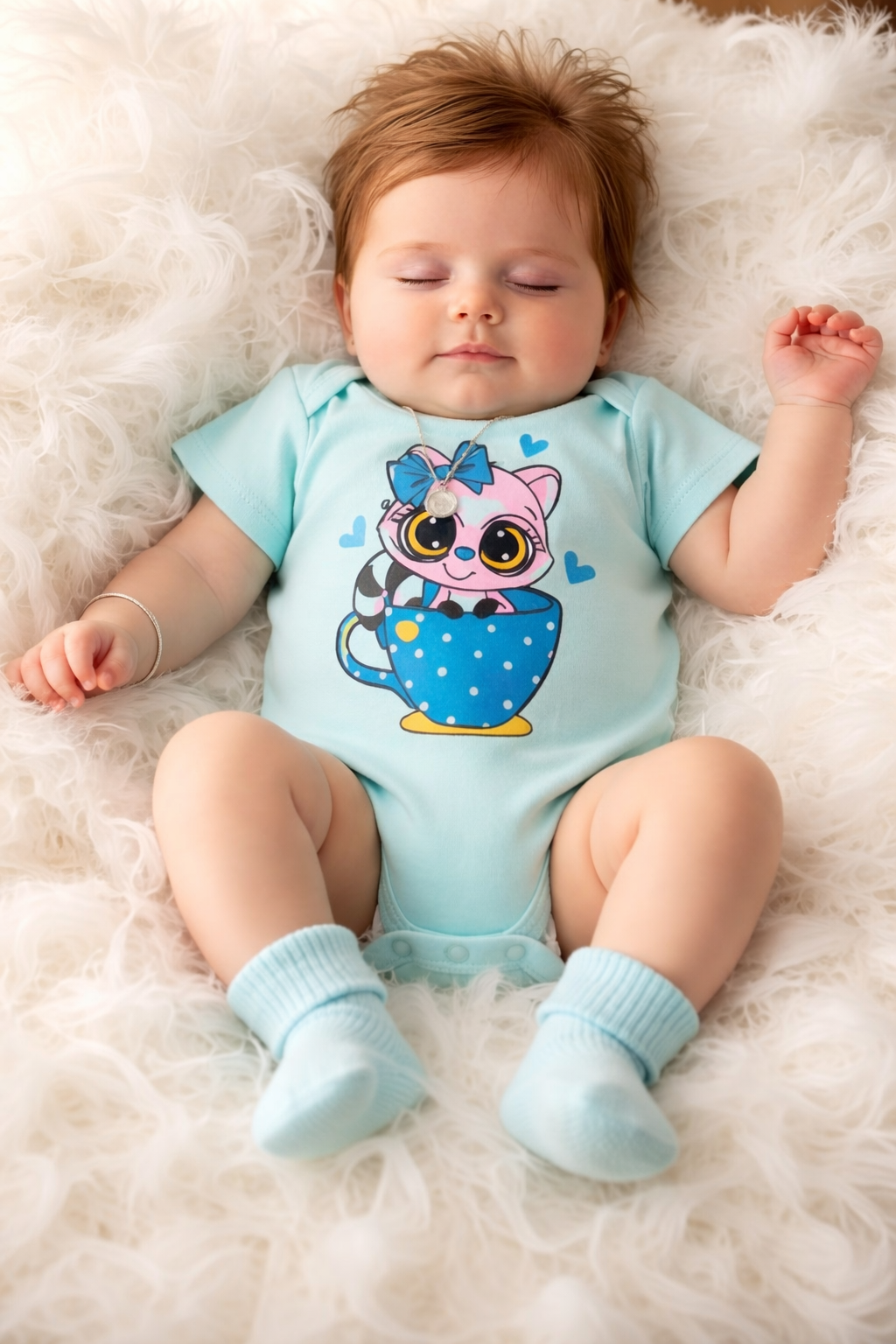 Baby Cotton Short Sleeve Onesie with Cute Cartoon Print (0–12 Months)