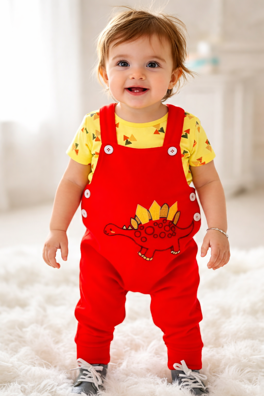 Baby Red Dinosaur Dungaree Set for Kids