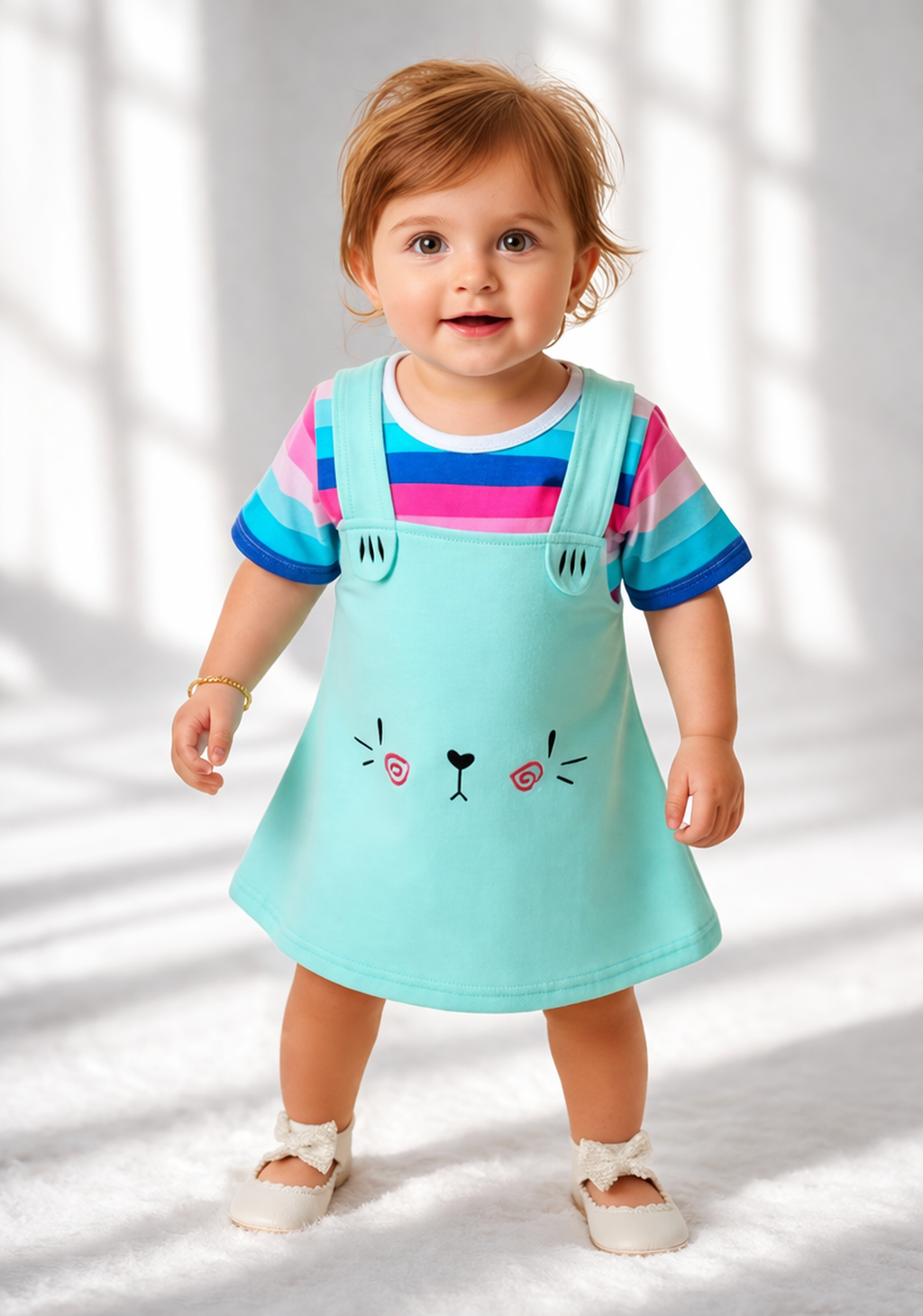 Baby Girl Mint Pinafore Dress with Striped T-Shirt