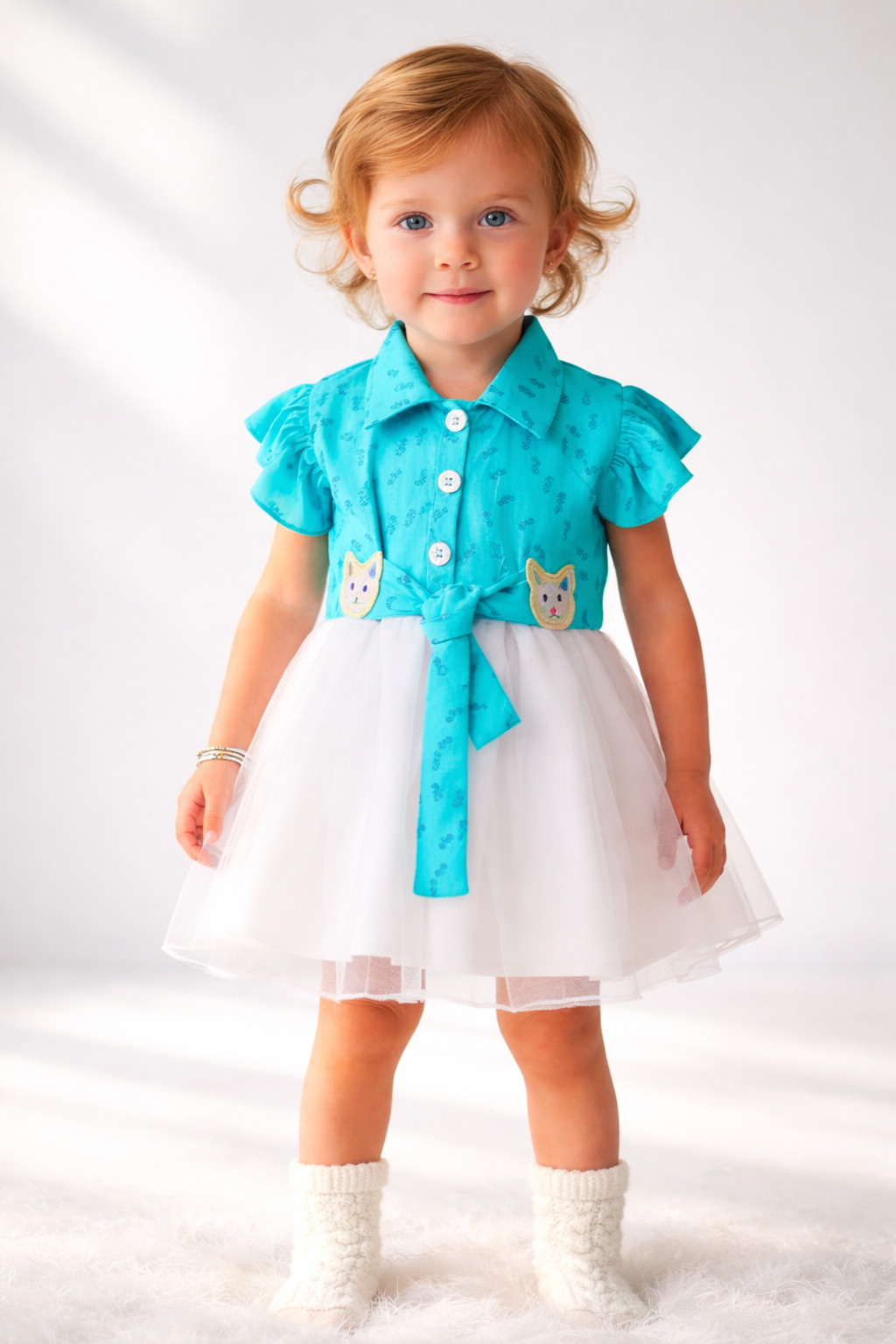 Baby Girls Party Wear Dress with Tulle Skirt & Tie-Up Detail