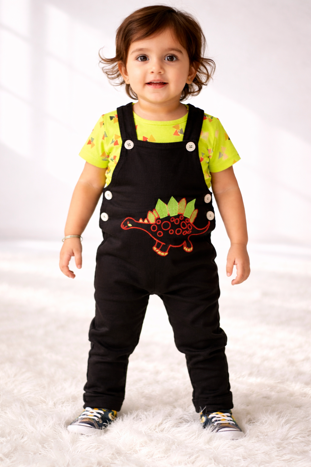 Baby Boy Dungaree Set with Dinosaur Print – Stylish Kids Outfit