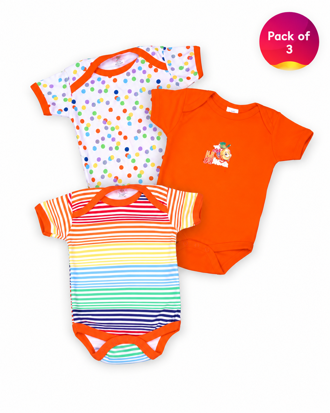 Pack of 3 Baby Bodysuits – Soft Cotton Newborn Baby Onesies Combo Set for Boys & Girls