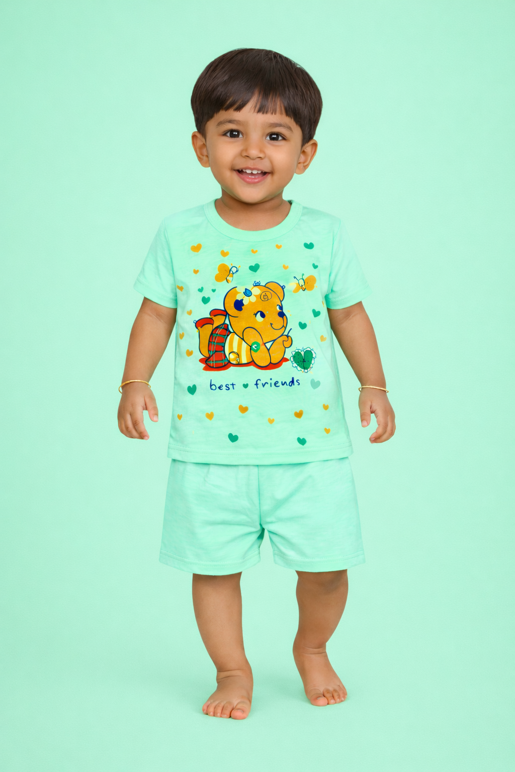 Baby(Boy) Clothing Set – 100% Cotton Green T-Shirt & Shorts Co-Ord Sets