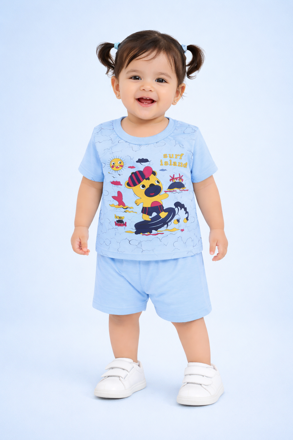 Baby(Girl) Clothing Set – 100% Cotton Blue T-Shirt & Shorts Co-Ord Sets