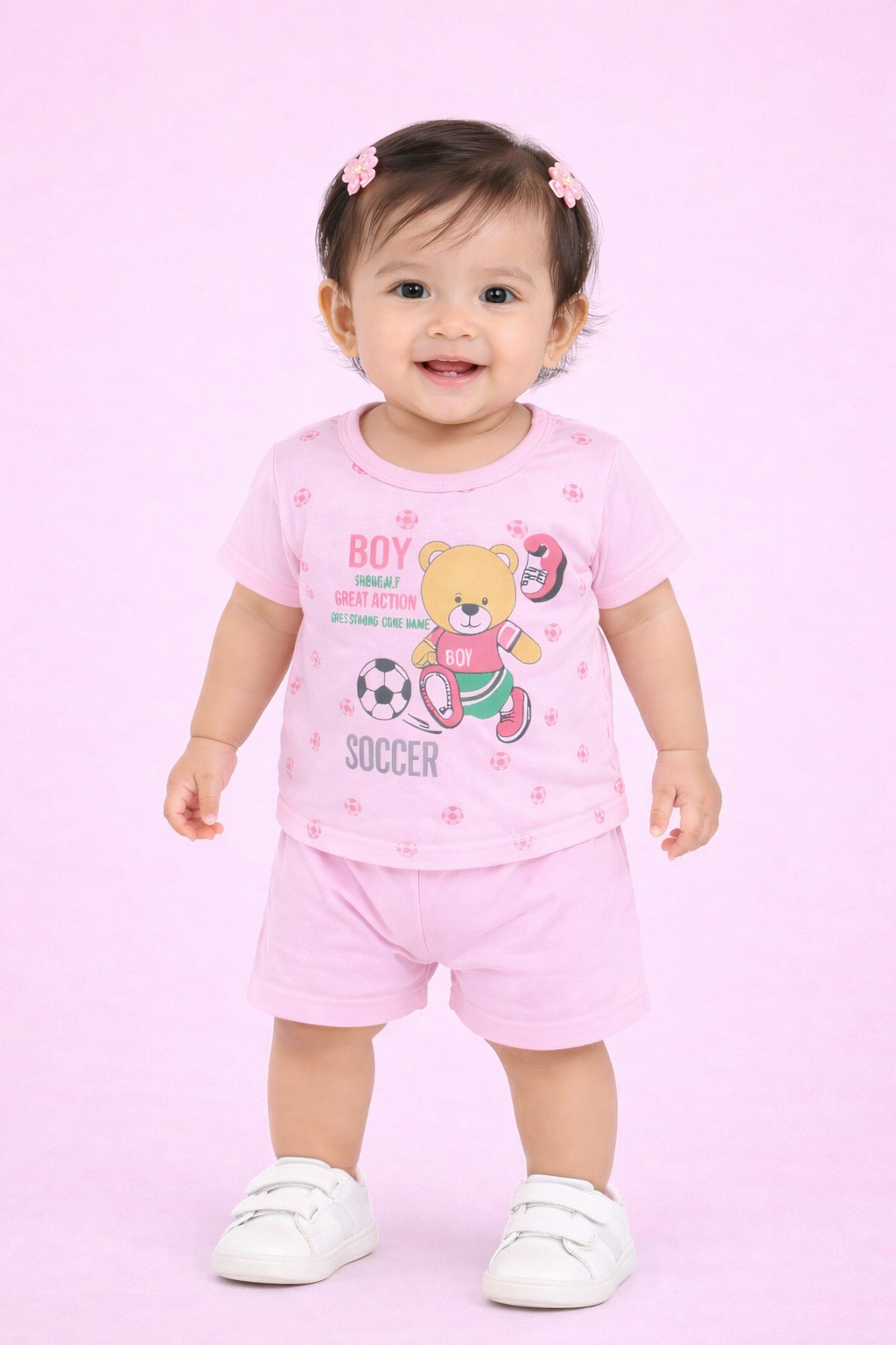 Baby(Girl) Clothing Set – 100% Cotton Pink T-Shirt & Shorts Co-Ord Sets
