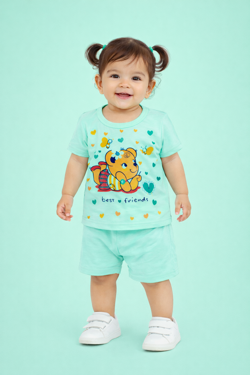 Baby(Girl) Clothing Set – 100% Cotton green T-Shirt & Shorts Co-Ord Sets