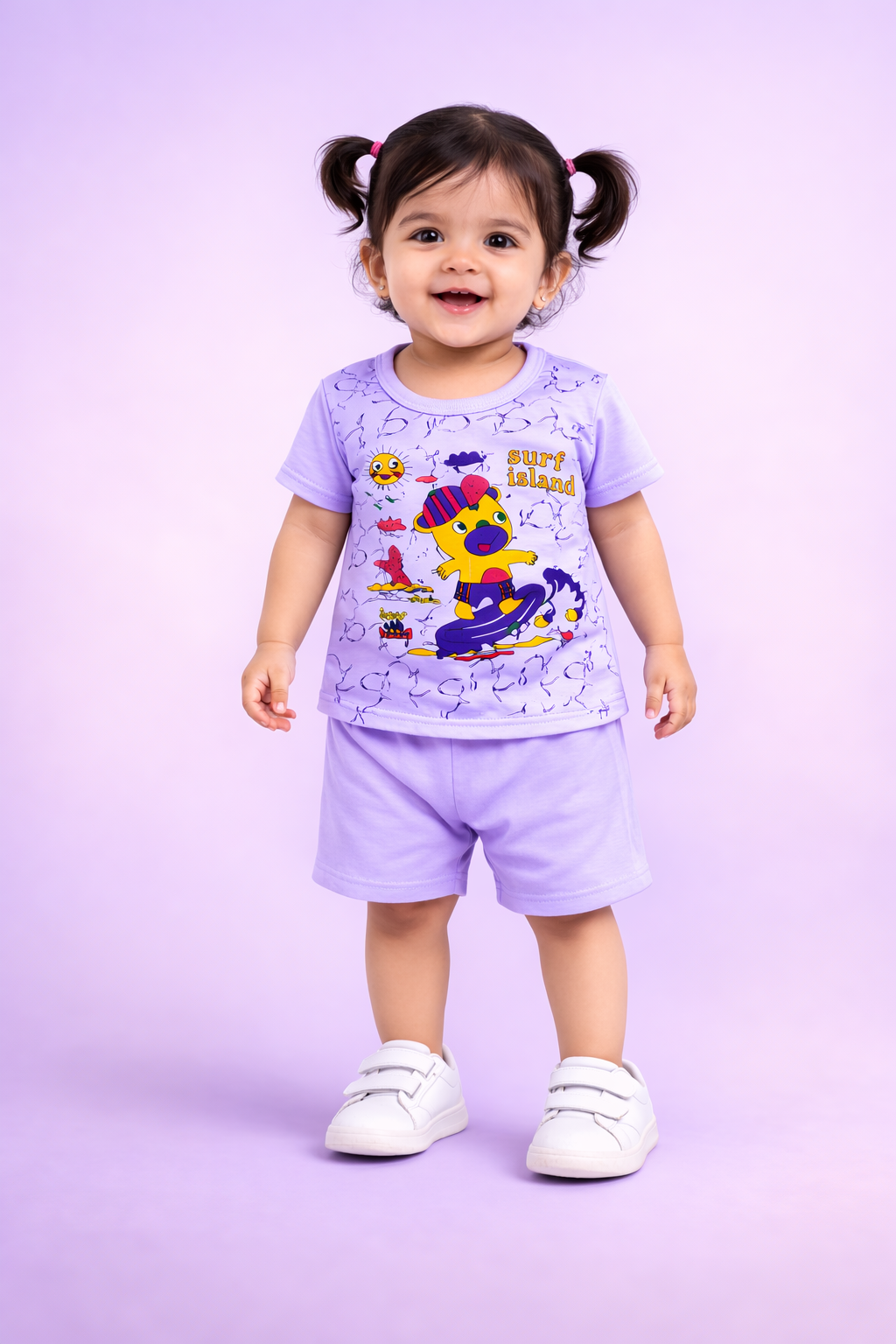 Baby(Girl) Clothing Set – 100% Cotton Purple T-Shirt & Shorts Co-Ord Sets