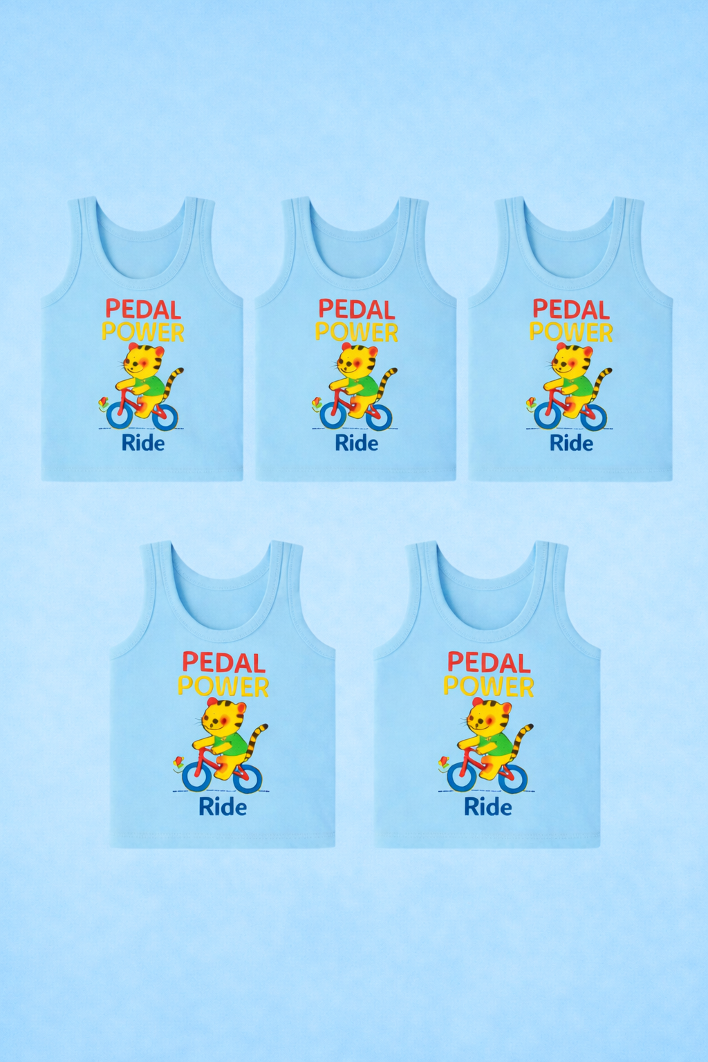 5-Combo Baby (Boy) Sleeveless Cotton Vest – Pedal Power Print