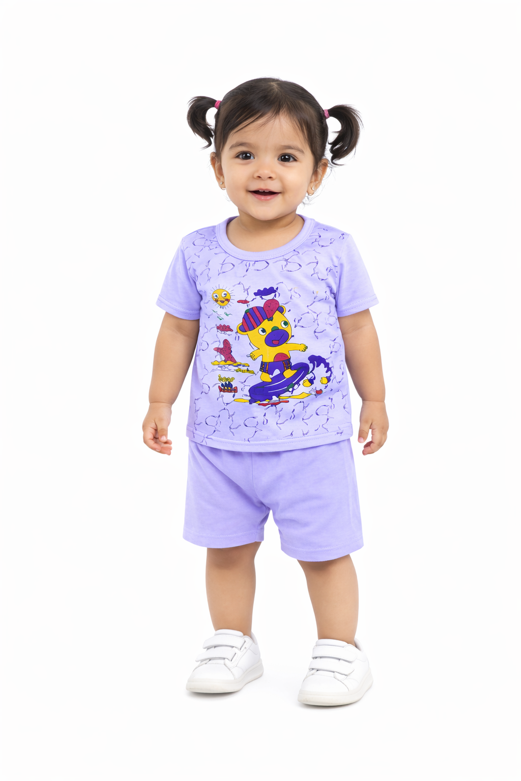 Baby(Girl) Clothing Set – 100% Cotton Purple T-Shirt & Shorts Co-Ord Sets