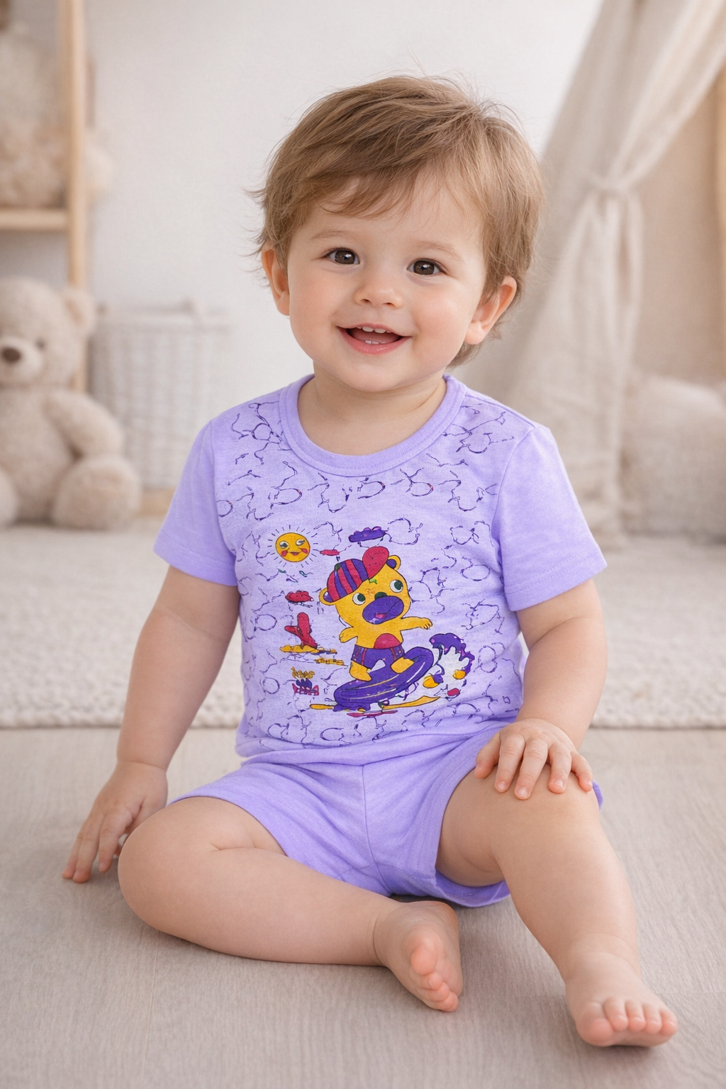 Baby(Boy) Clothing Set – 100% Cotton Purple T-Shirt & Shorts Co-Ord Sets