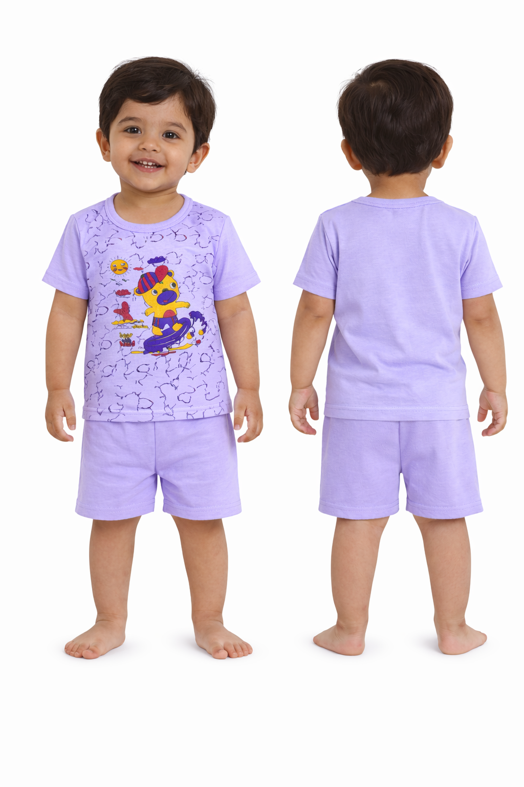 Baby(Boy) Clothing Set – 100% Cotton Purple T-Shirt & Shorts Co-Ord Sets