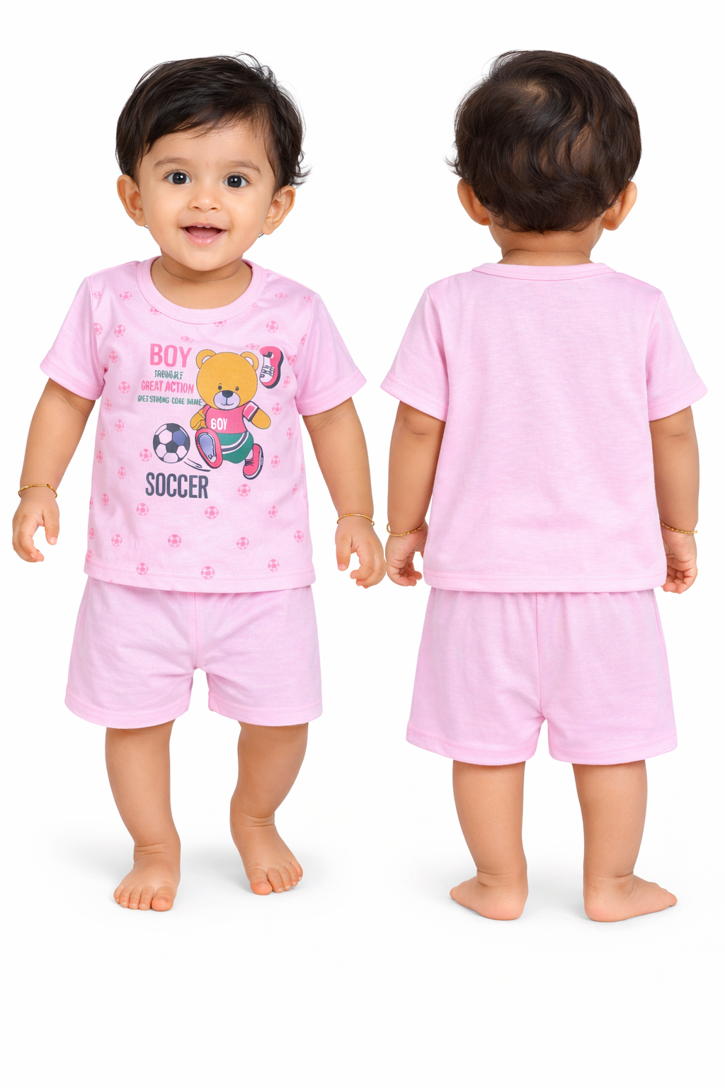 Baby(Boy) Clothing Set – 100% Cotton Pink T-Shirt & Shorts Co-Ord Sets