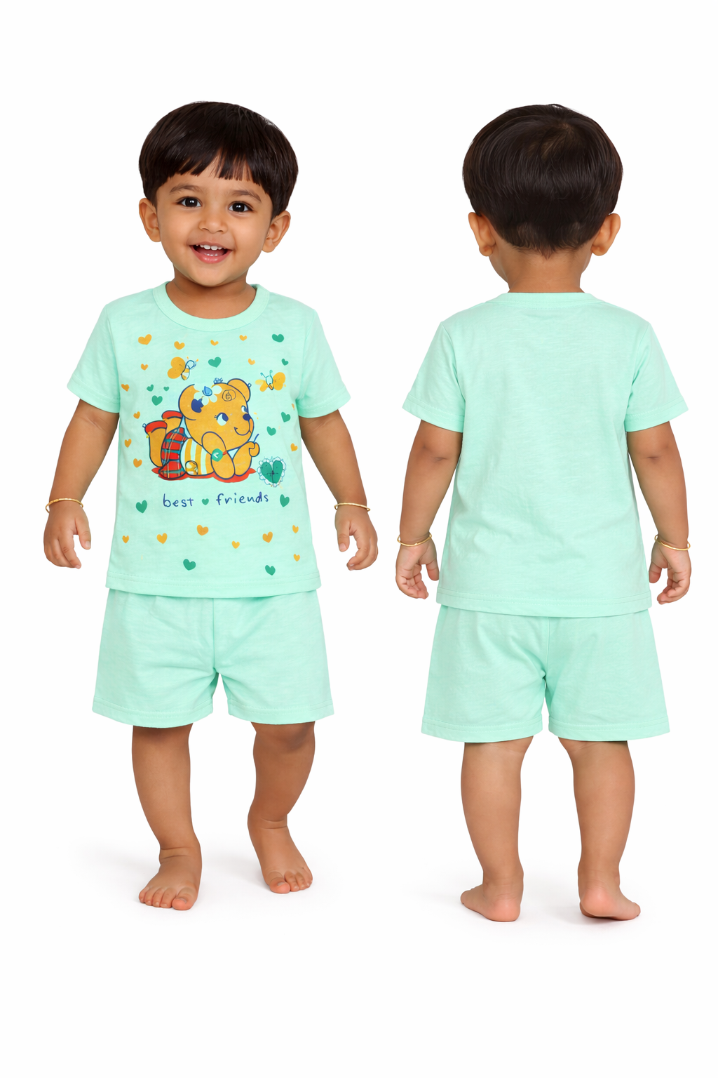 Baby(Boy) Clothing Set – 100% Cotton Green T-Shirt & Shorts Co-Ord Sets