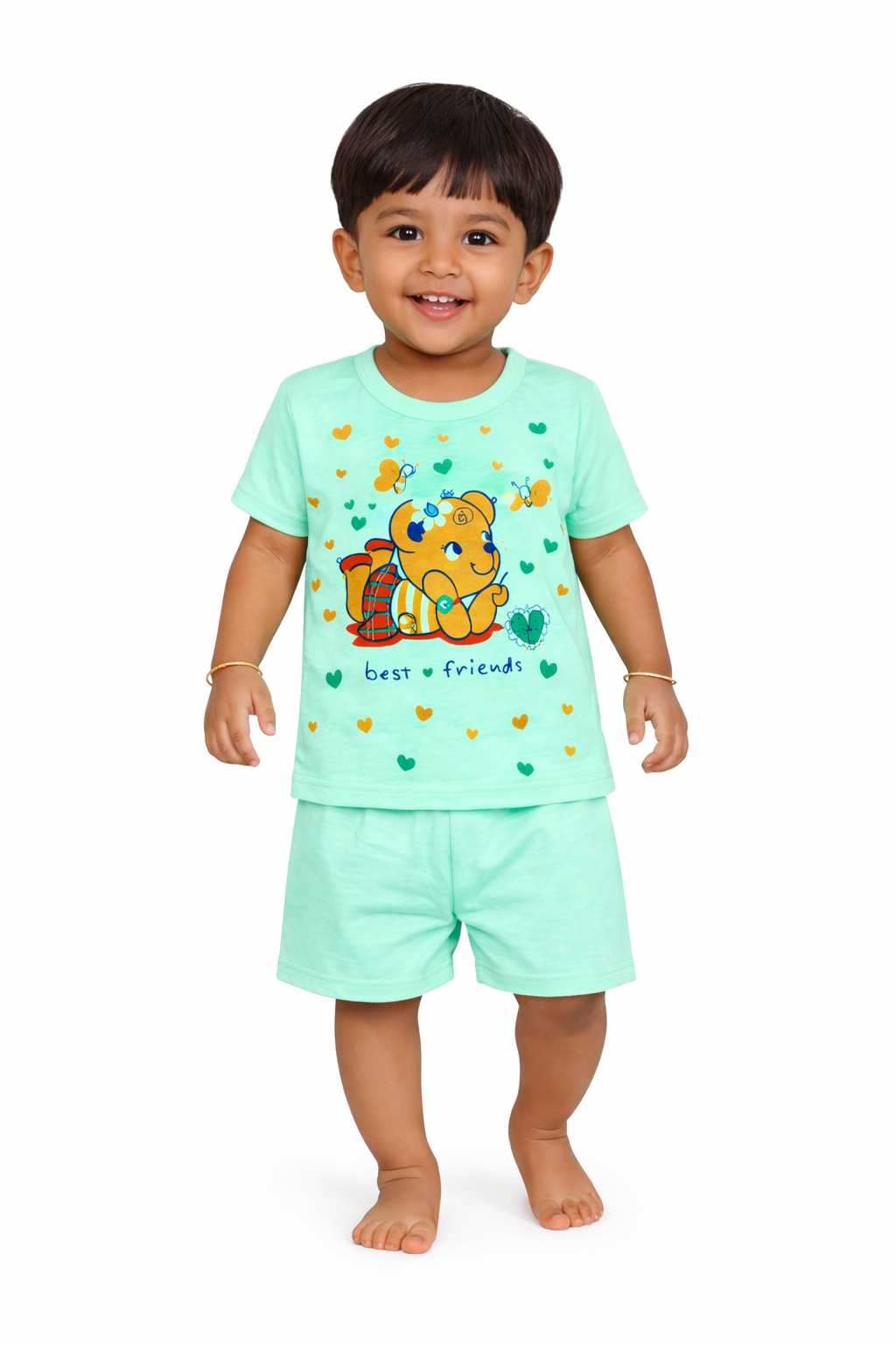 Baby(Boy) Clothing Set – 100% Cotton Green T-Shirt & Shorts Co-Ord Sets