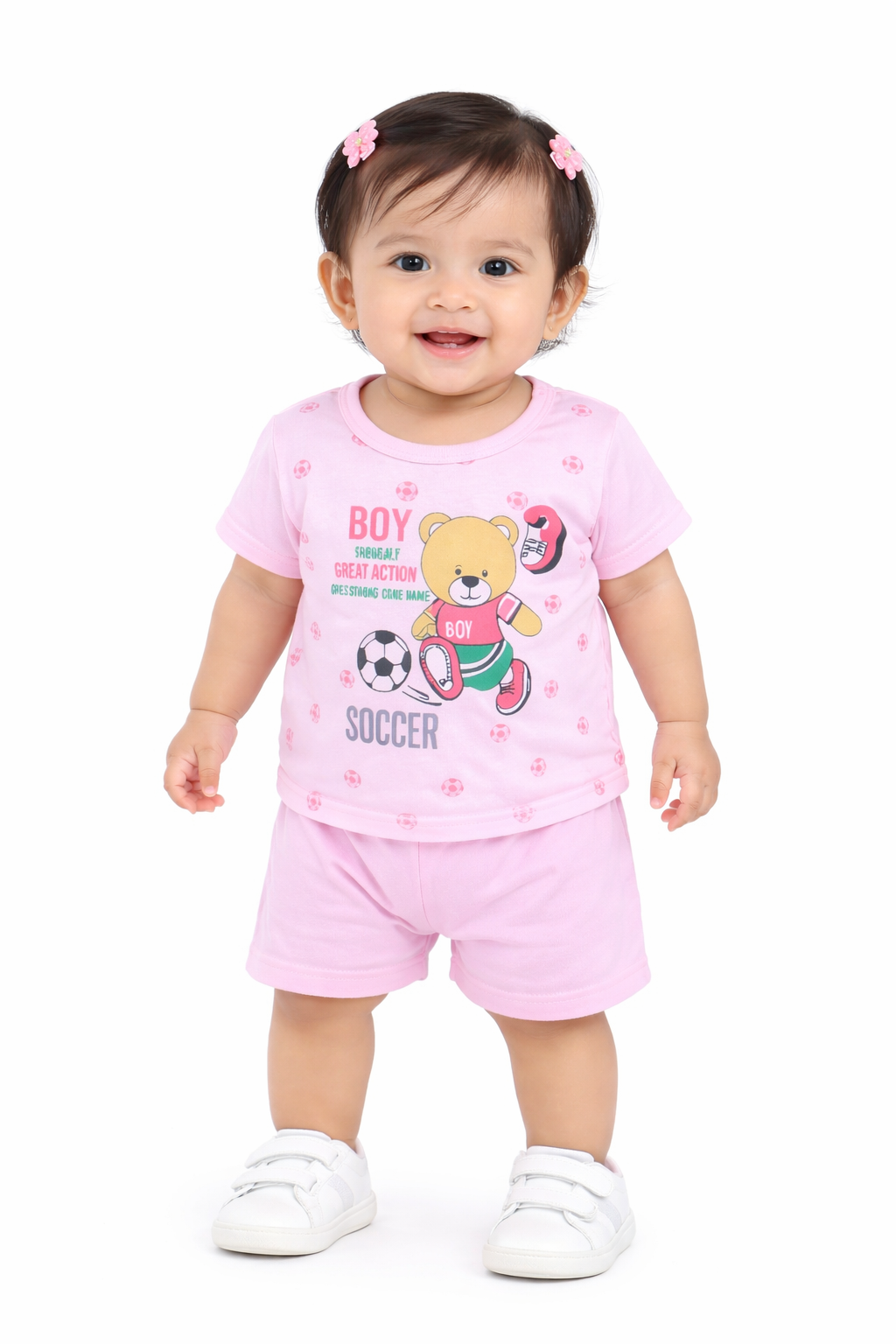 Baby(Girl) Clothing Set – 100% Cotton Pink T-Shirt & Shorts Co-Ord Sets
