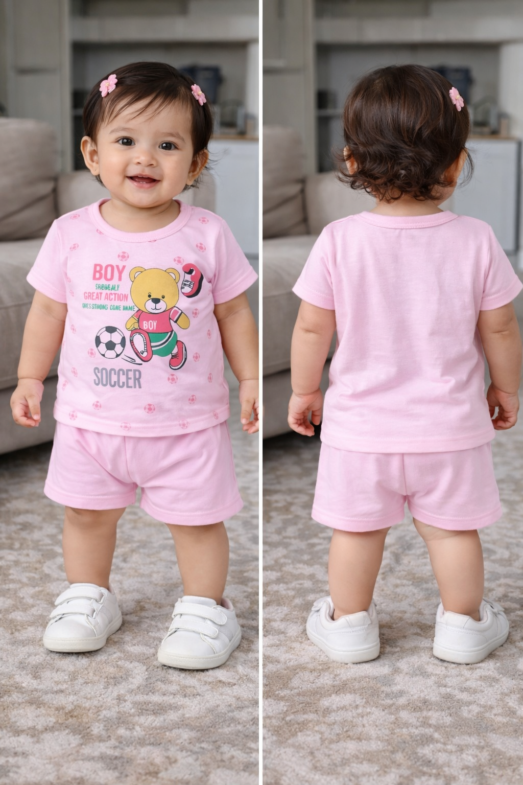 Baby(Girl) Clothing Set – 100% Cotton Pink T-Shirt & Shorts Co-Ord Sets