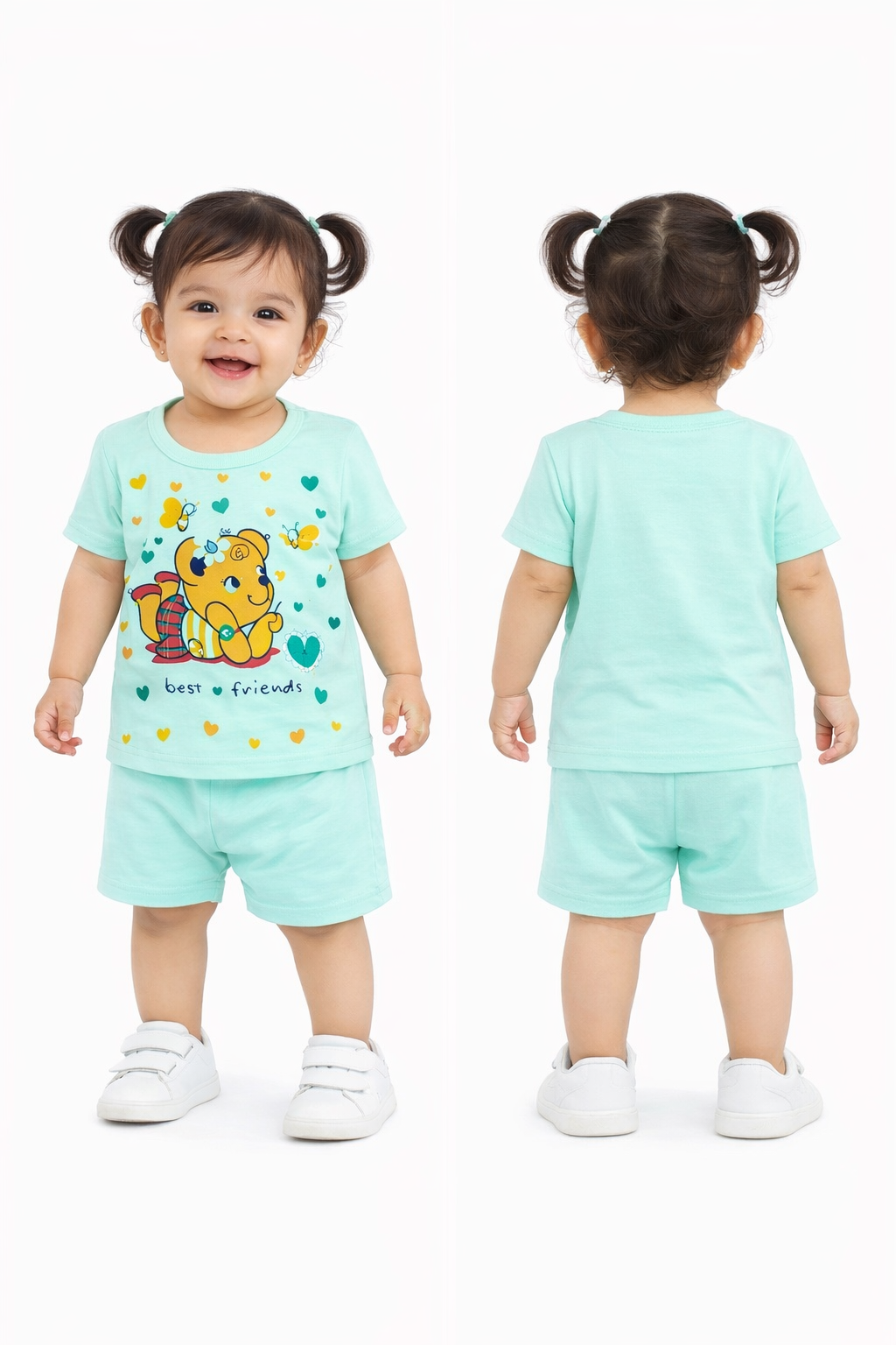 Baby(Girl) Clothing Set – 100% Cotton green T-Shirt & Shorts Co-Ord Sets