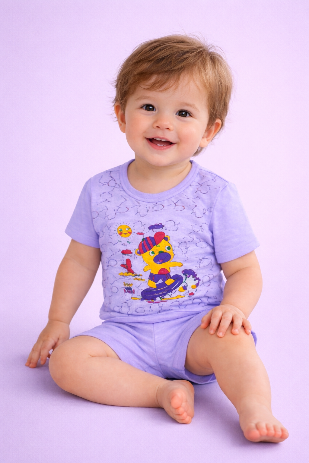 Baby(Boy) Clothing Set – 100% Cotton Purple T-Shirt & Shorts Co-Ord Sets