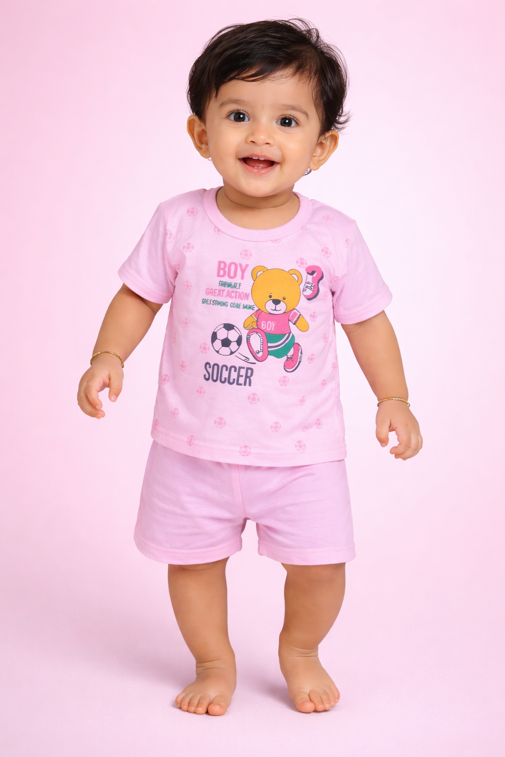 Baby(Boy) Clothing Set – 100% Cotton Pink T-Shirt & Shorts Co-Ord Sets